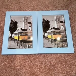 NWOT 2pc yellow Lisbon Tram light blue frame 5x7 photograph & frame